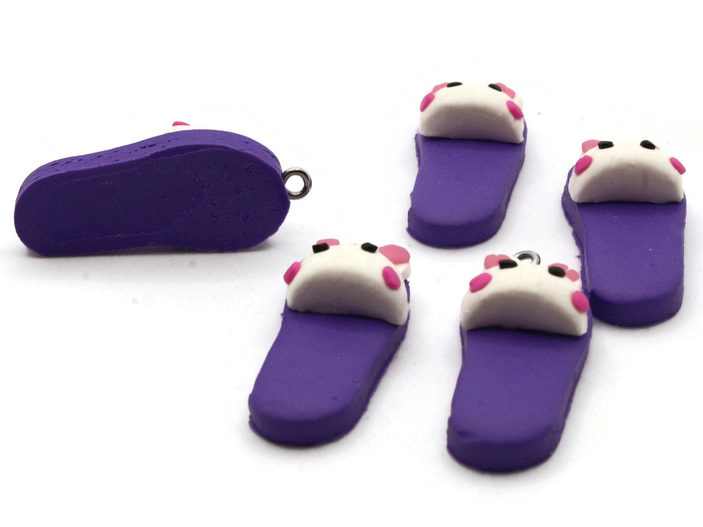 5 34mm Purple Bunny Rabbit Slipper Polymer Clay Miniature Slipper Charms