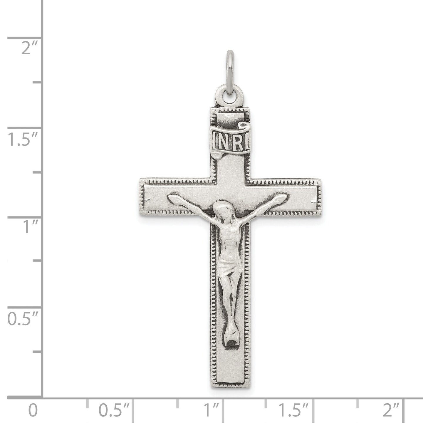 Sterling Silver INRI Crucifix Pendant Jewerly 84.1mm x 46.1mm