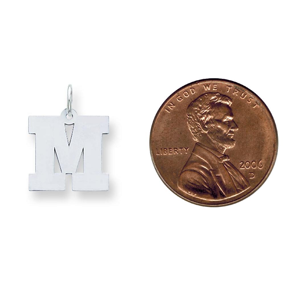 Sterling Silver Medium Block Initial Letter M Charm Jewerly 19mm x 12mm