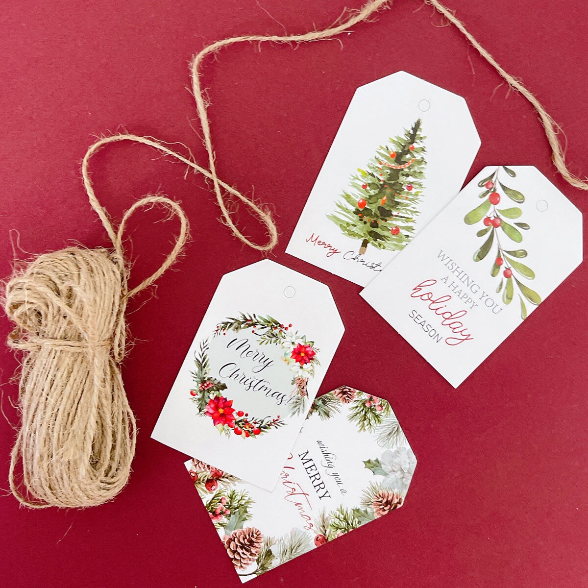 Christmas Gift Tag Set of Gift Tags Holiday Gift Tags Watercolor Christmas  Gift Tag With Silk String Gift Enclosure Tag for Present 