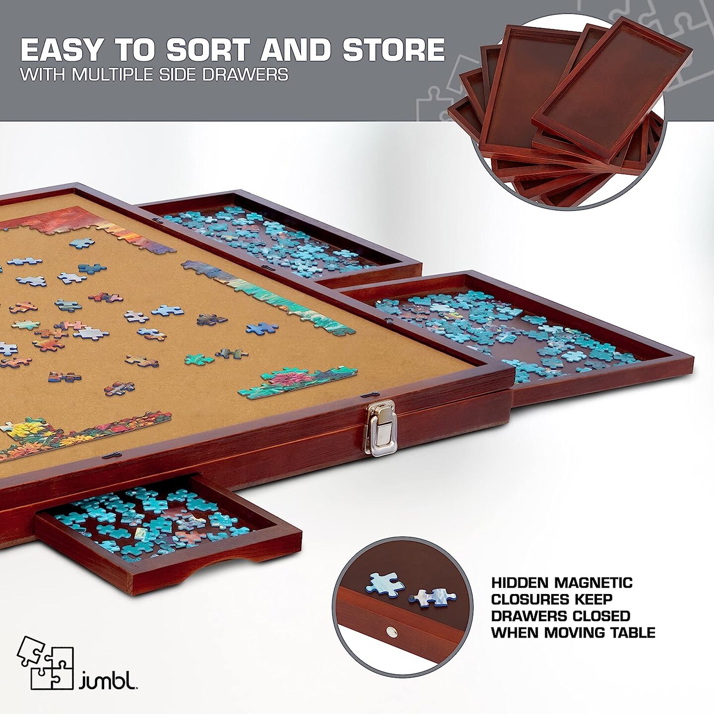 Jumbl 1000 Piece Puzzle Board 23” x 31” with Drawers and Removable Cover