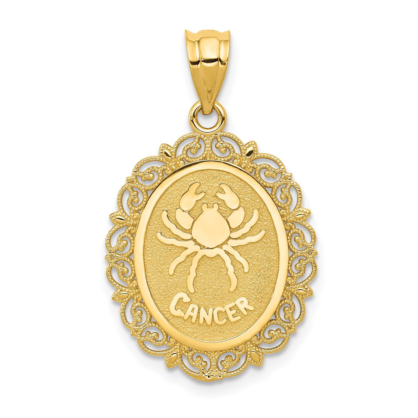 14K Satin Gold Cancer Zodiac Oval Charm Pendant Jewelry 25mm x 18mm