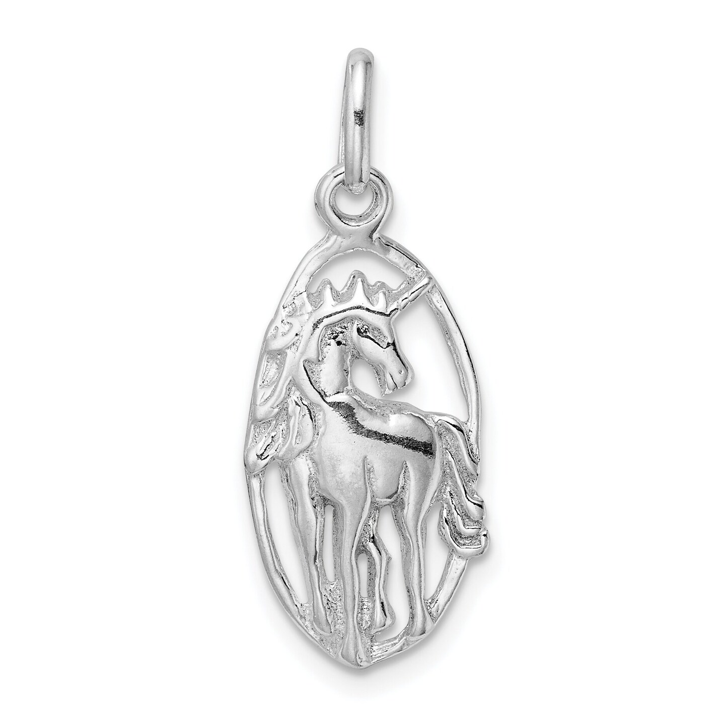 Sterling Silver Unicorn in Frame Charm Pendant Jewelry 30mm x 12mm