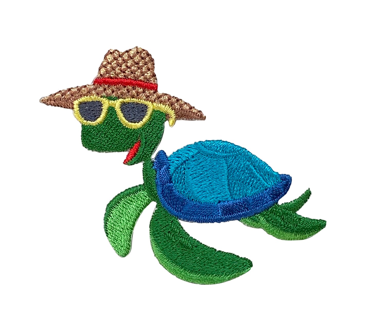 Sea Turtle, Wearing a Straw Hat, Embroidered, Iron on Patch