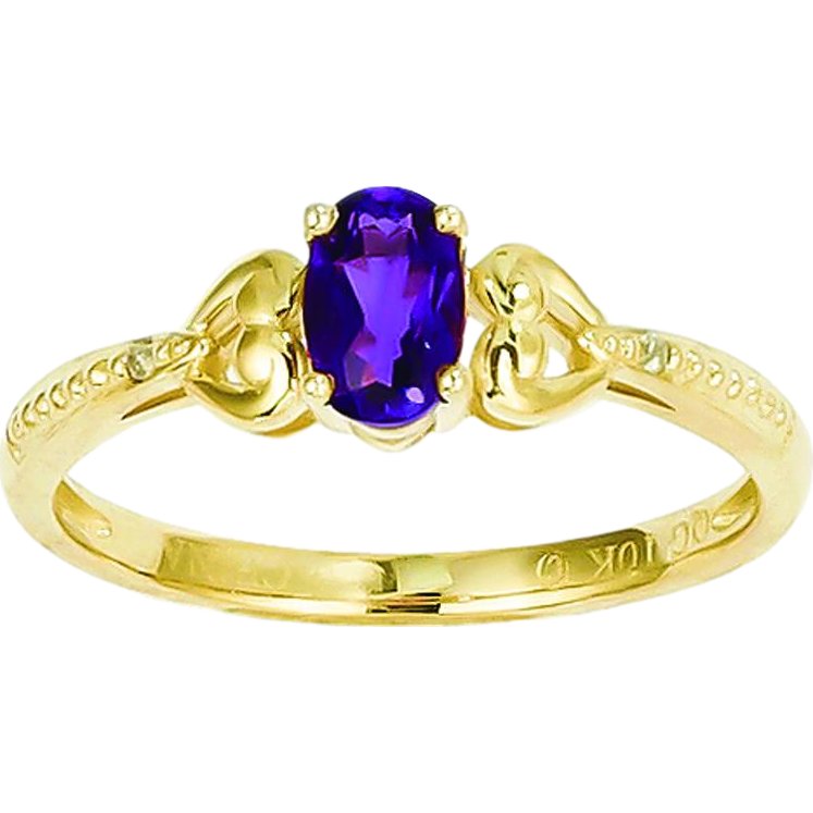 10K Gold Purple Amethyst Diamond Jewelry Ring Size 7