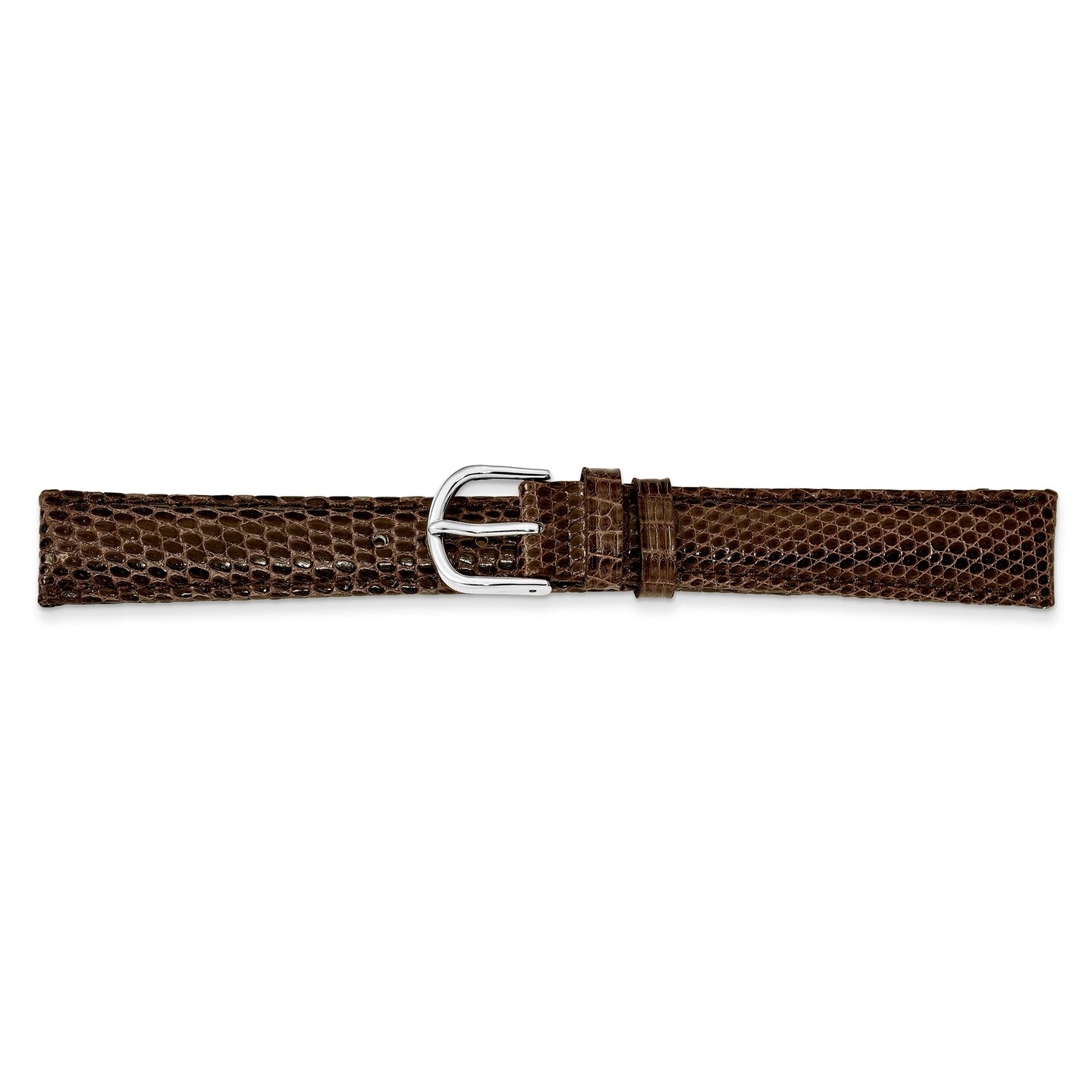 de Beer Brown Genuine Lizard Leather Watch Band 14mm Silver Color