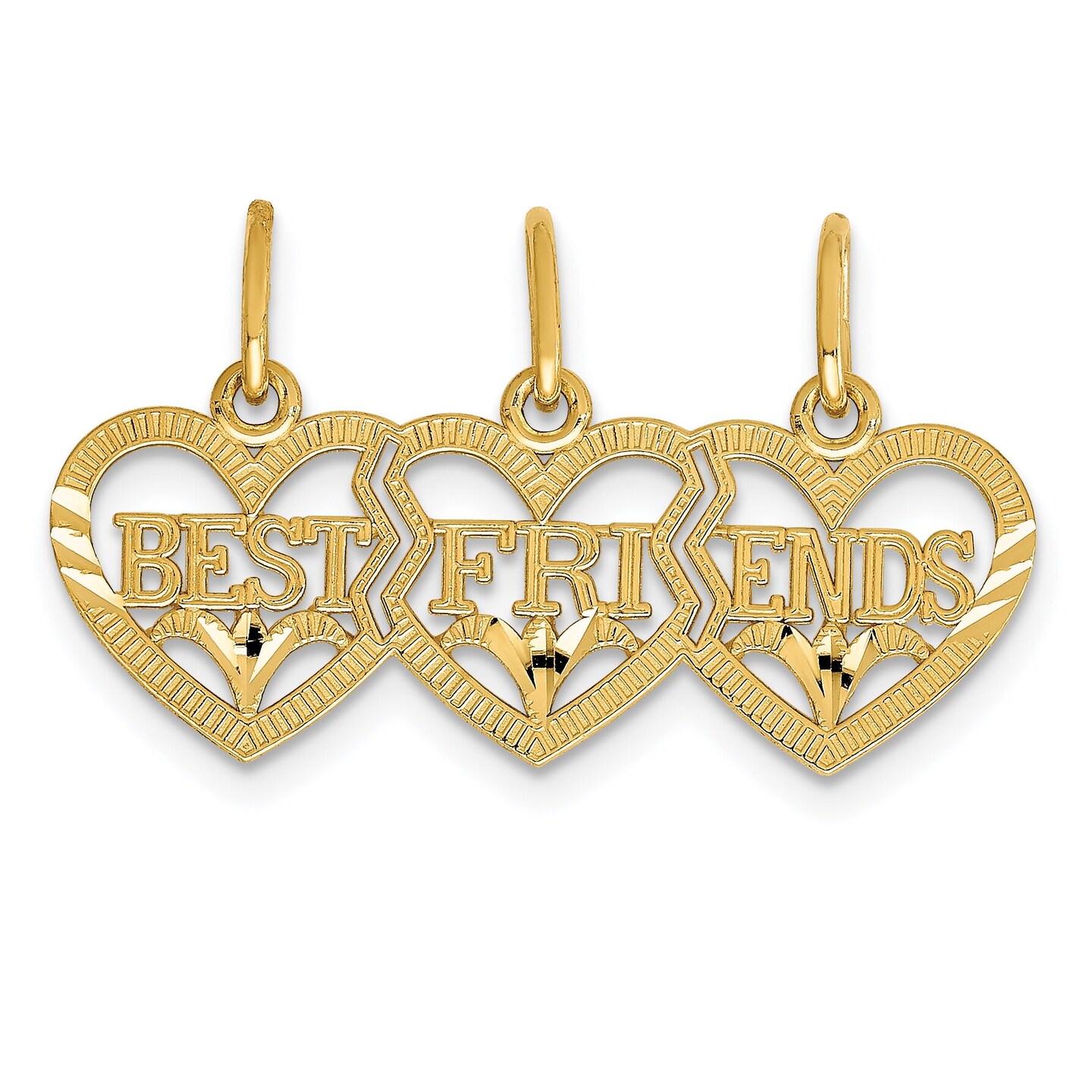 14K Gold 3 Heart Best Friends Breakable Charm Pendant Jewerly 15mm x 26mm