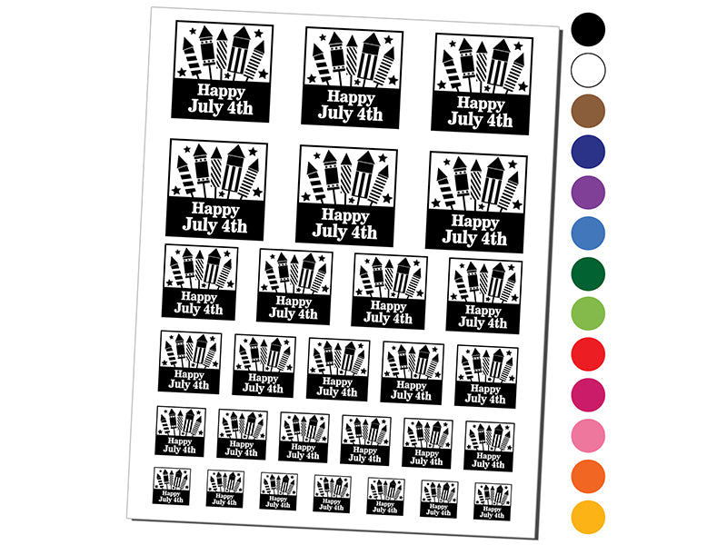 Happy July 4th Independence Day With Fireworks Temporary Tattoo Water Resistant Fake Body Art Set Collection