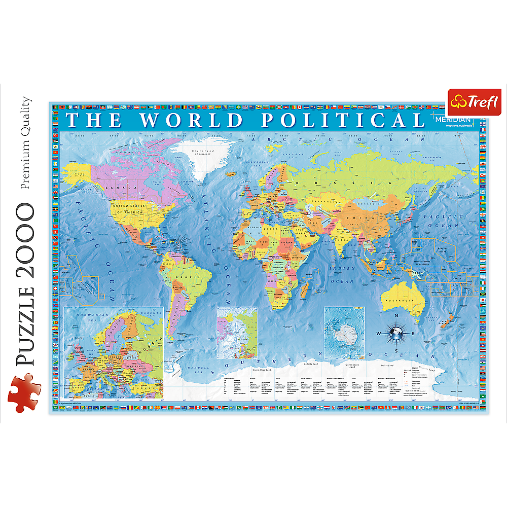 2000 Piece Jigsaw Puzzle, Political Map of The World, Globe, Countries, Earth, Adult Puzzles, Trefl 27099