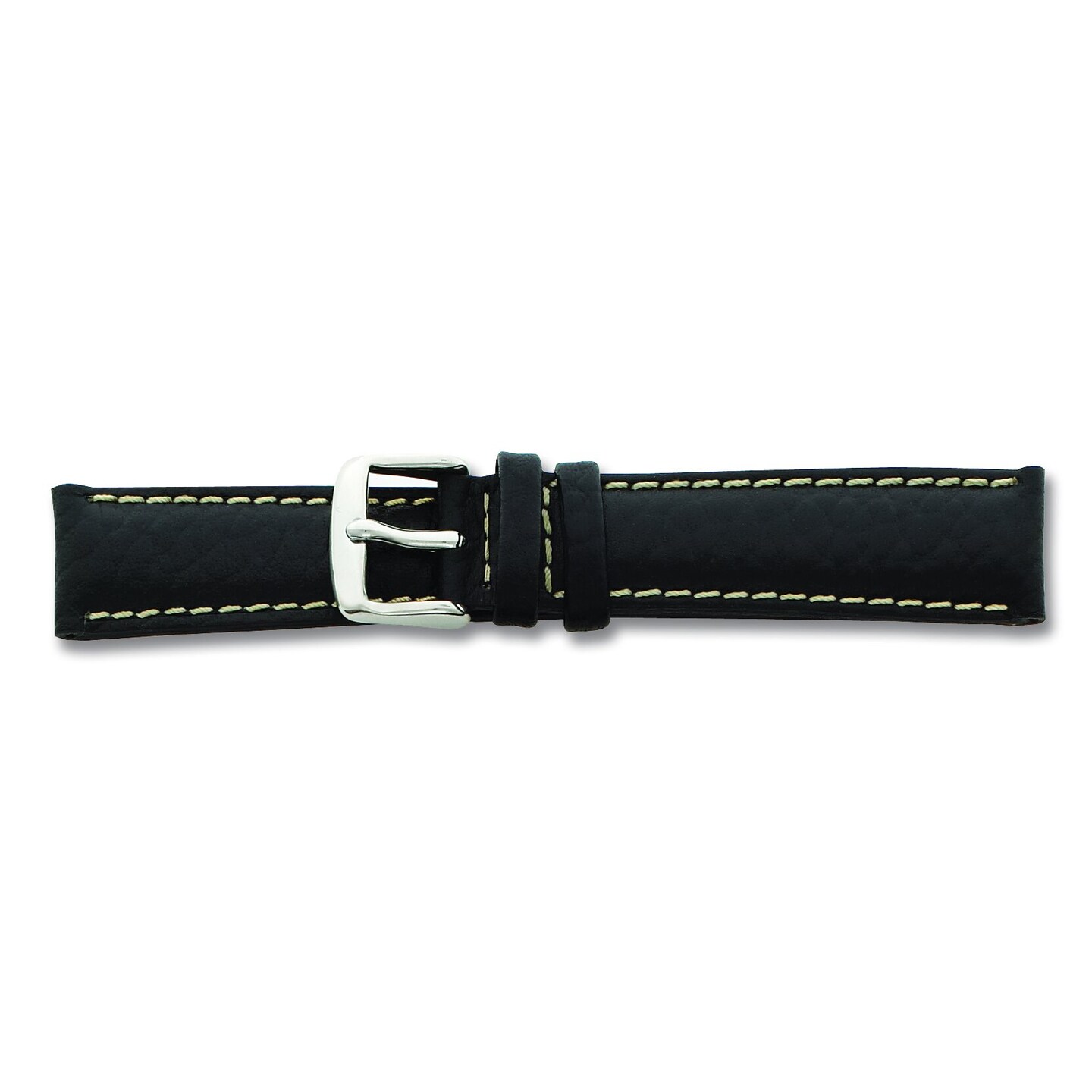 de Beer Black Sport Leather Watch Band 16mm Long Silver Color