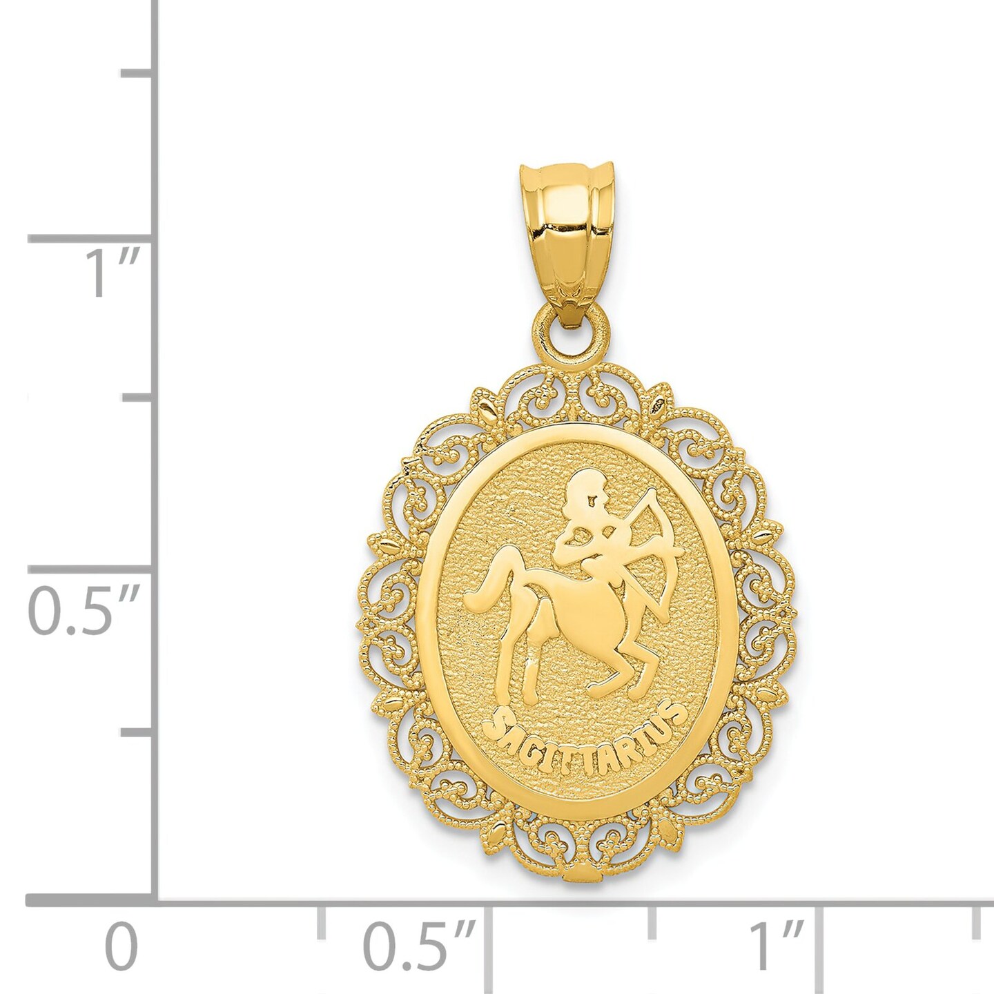 14K Satin Gold Sagittarius Zodiac Oval Charm Pendant