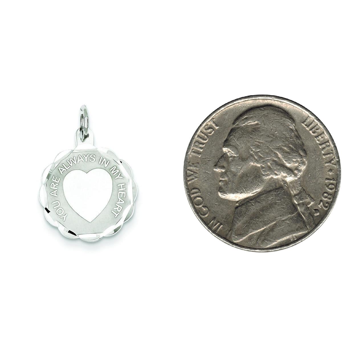 Sterling Silver You Are Always In My Heart Disc Charm Jewerly 22mm x 16mm