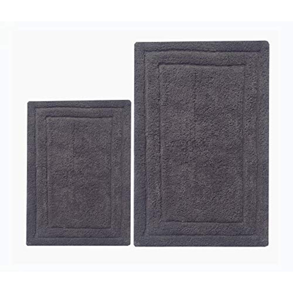Saltoro Sherpi 34, 24 Inch Rectangular Cotton Washable Bath Rug, Set of 2, Platinum Gray -