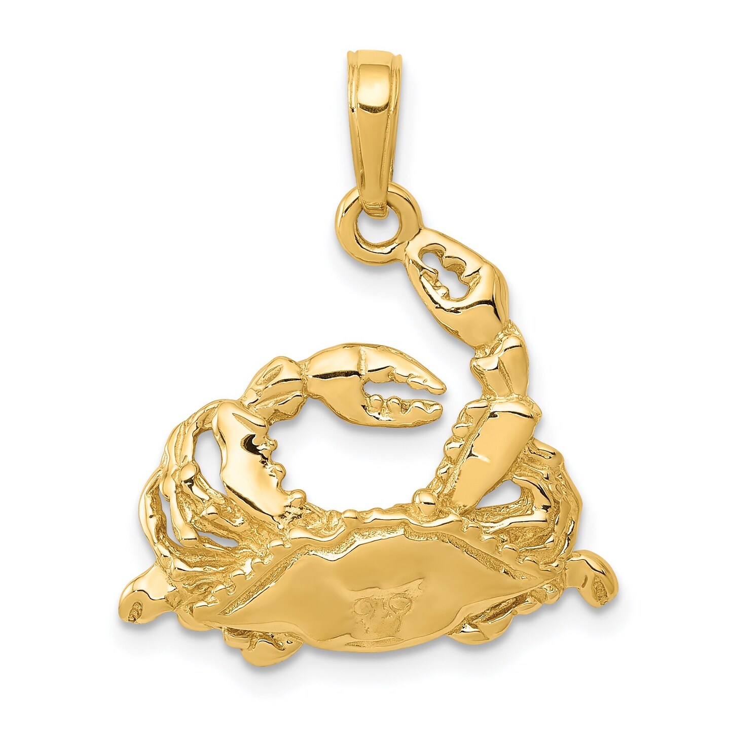 14K Yellow Gold Blue Crab Charm Beach Pendant Jewelry 23mm x 20mm