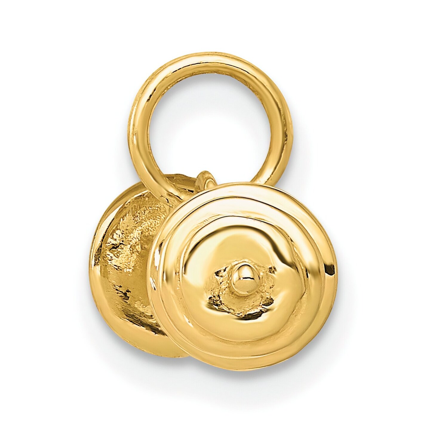 14K Yellow Gold 3D Barbell Charm Weight Lifting Jewelry 10mm x 22mm