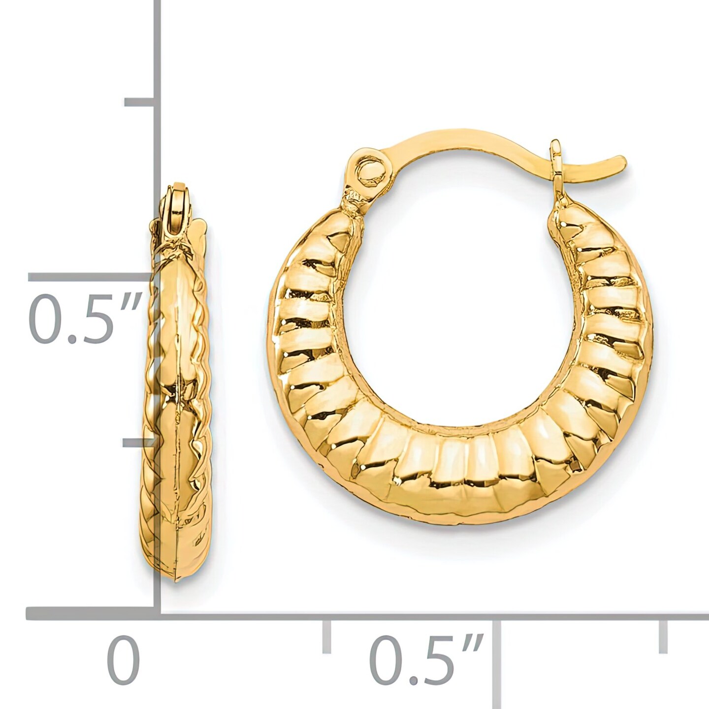 10K Gold Scalloped Hollow Hoop Earrings Jewelry 15 x 2mm