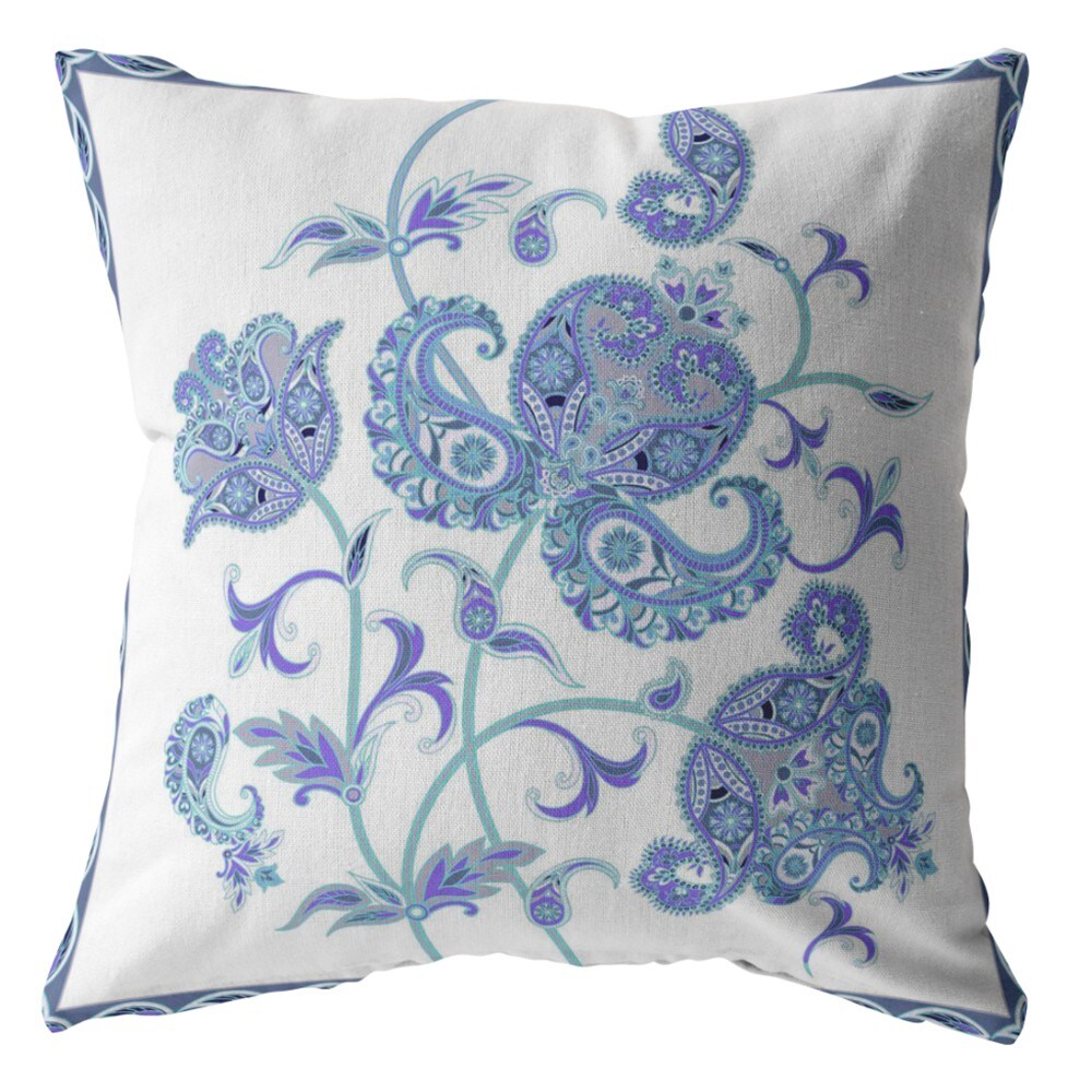 16 Blue White Wildflower Indoor Outdoor Throw Pillow