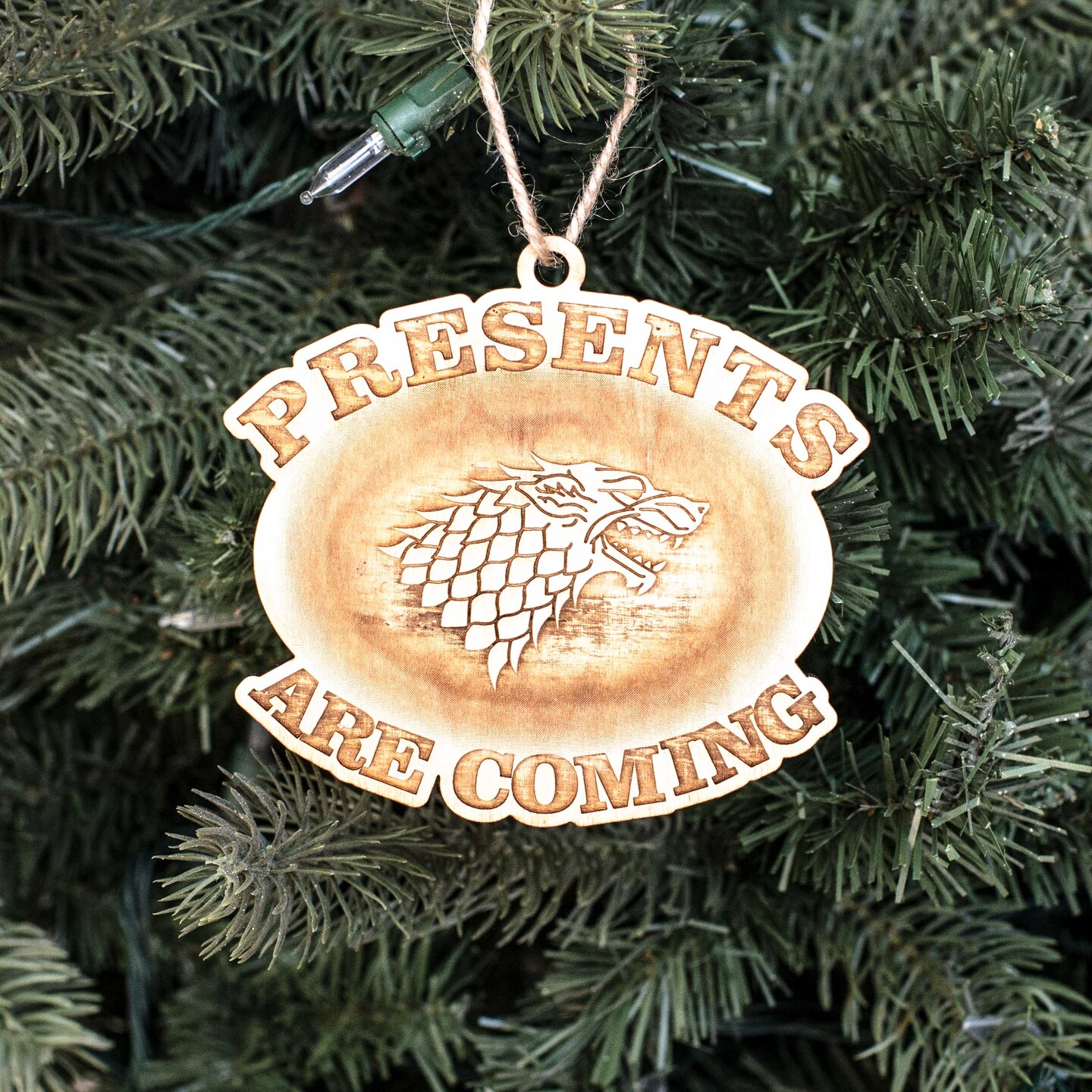 Ornament - Presents are Coming - Raw Wood 4x4in Ornament - Presents are Coming - Raw Wood 4x4in