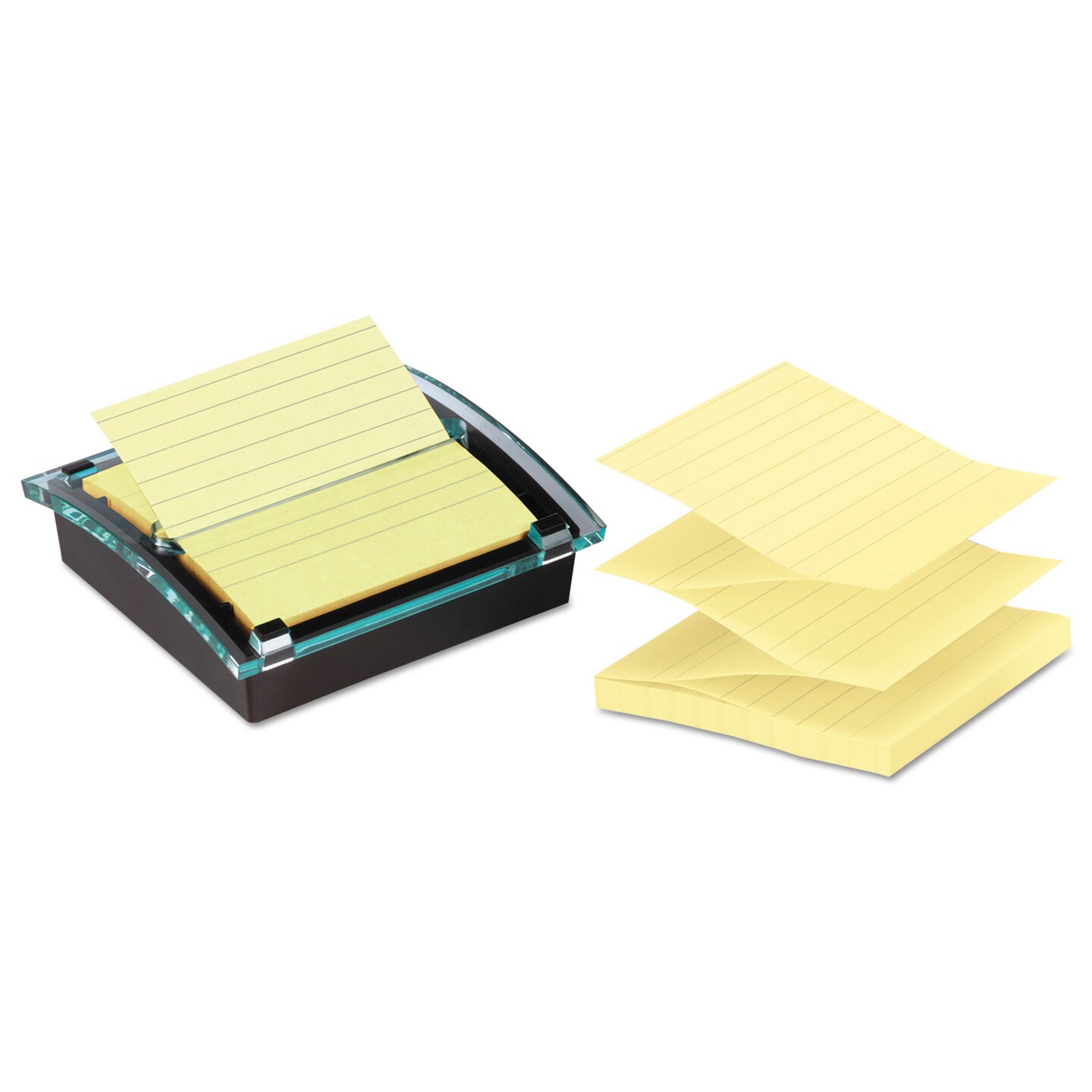 Post-it Pop-up Note Dispenser/Value Pack For 4 x 4 Pads Black/Clear Includes 3 Canary Yellow Super Sticky Pop-up Pad
