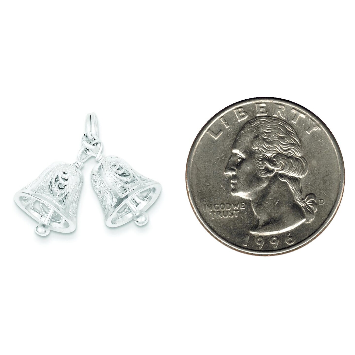 Sterling Silver Bells Charm Pendant Wedding Jewelry 20mm x 13mm