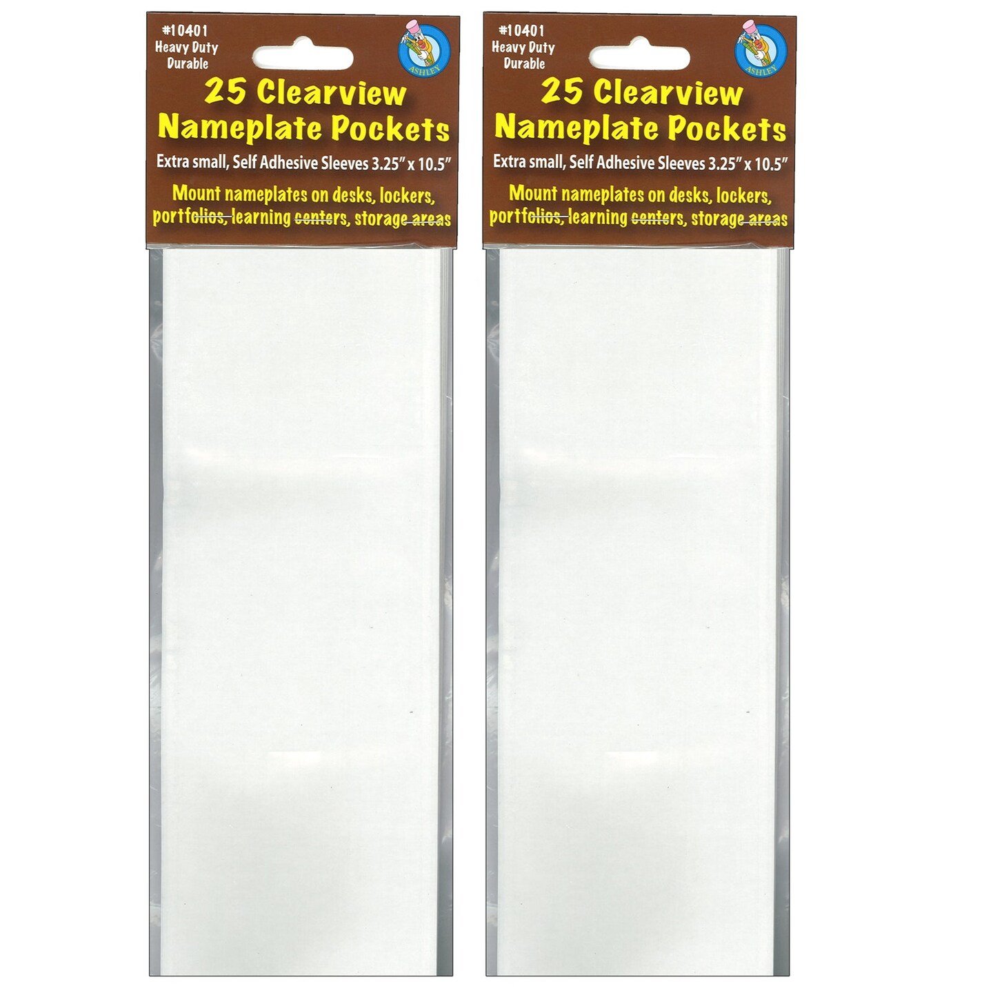 Clear View Self-Adhesive Extra Small Name Plate Pocket 3-1/4&#x22; x 10-1/2&#x22;, 25 Per Pack, 2 Packs