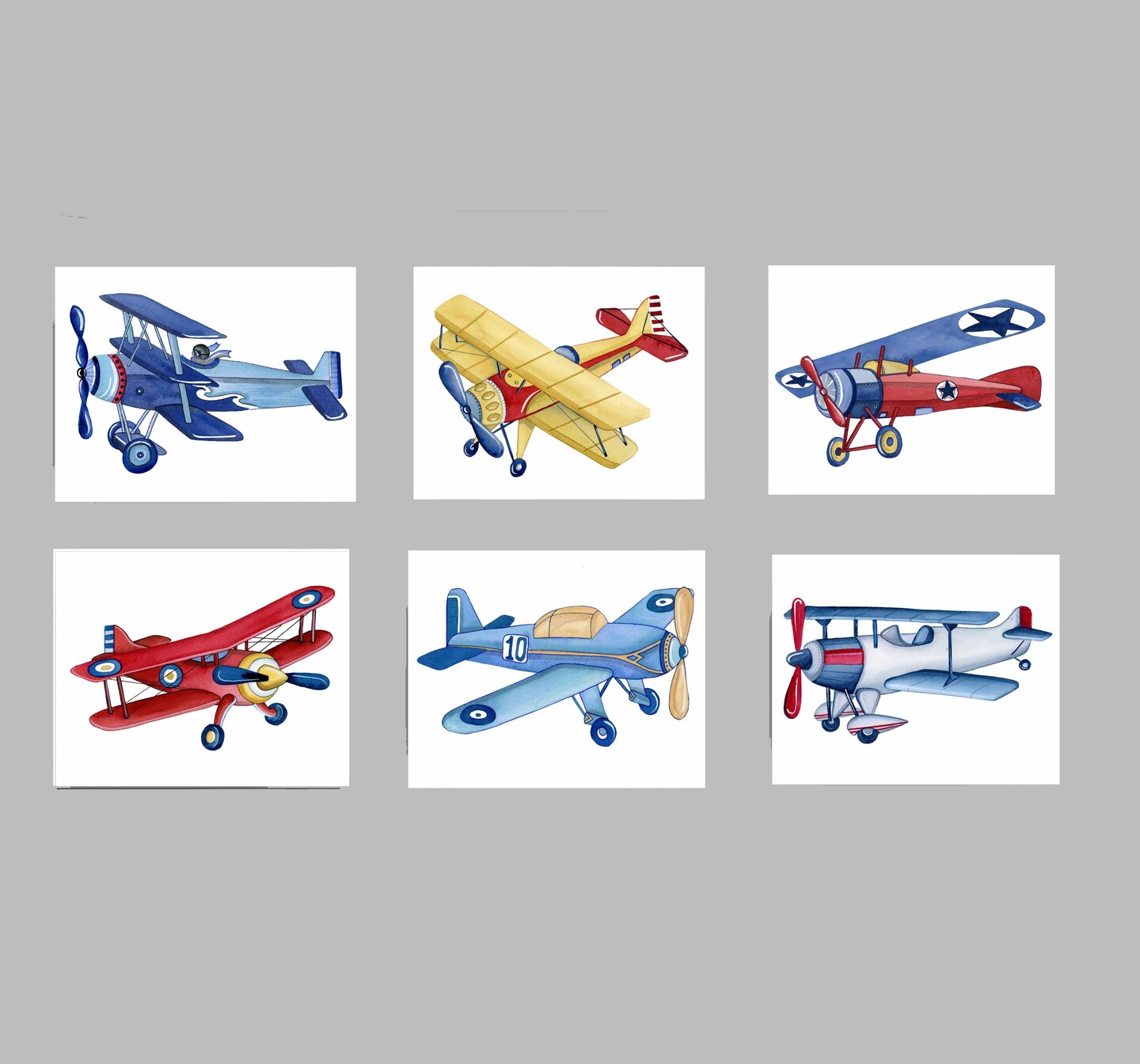 Set of 6 Watercolor Airplane Art Prints for Boy Nursery or Bedroom ...