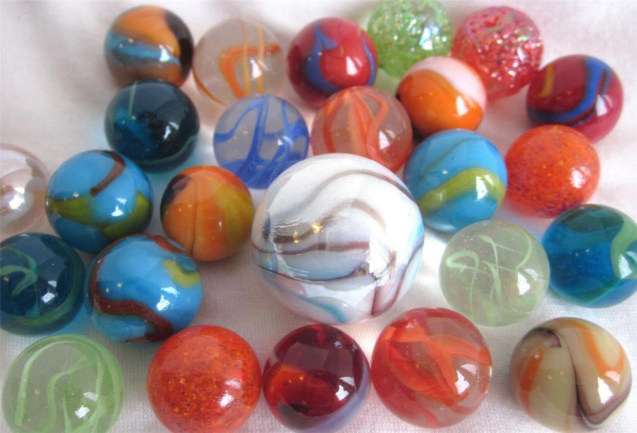 25 RANDOM MIXED ASSORTMENT Game Marbles shooter glass swirl lot