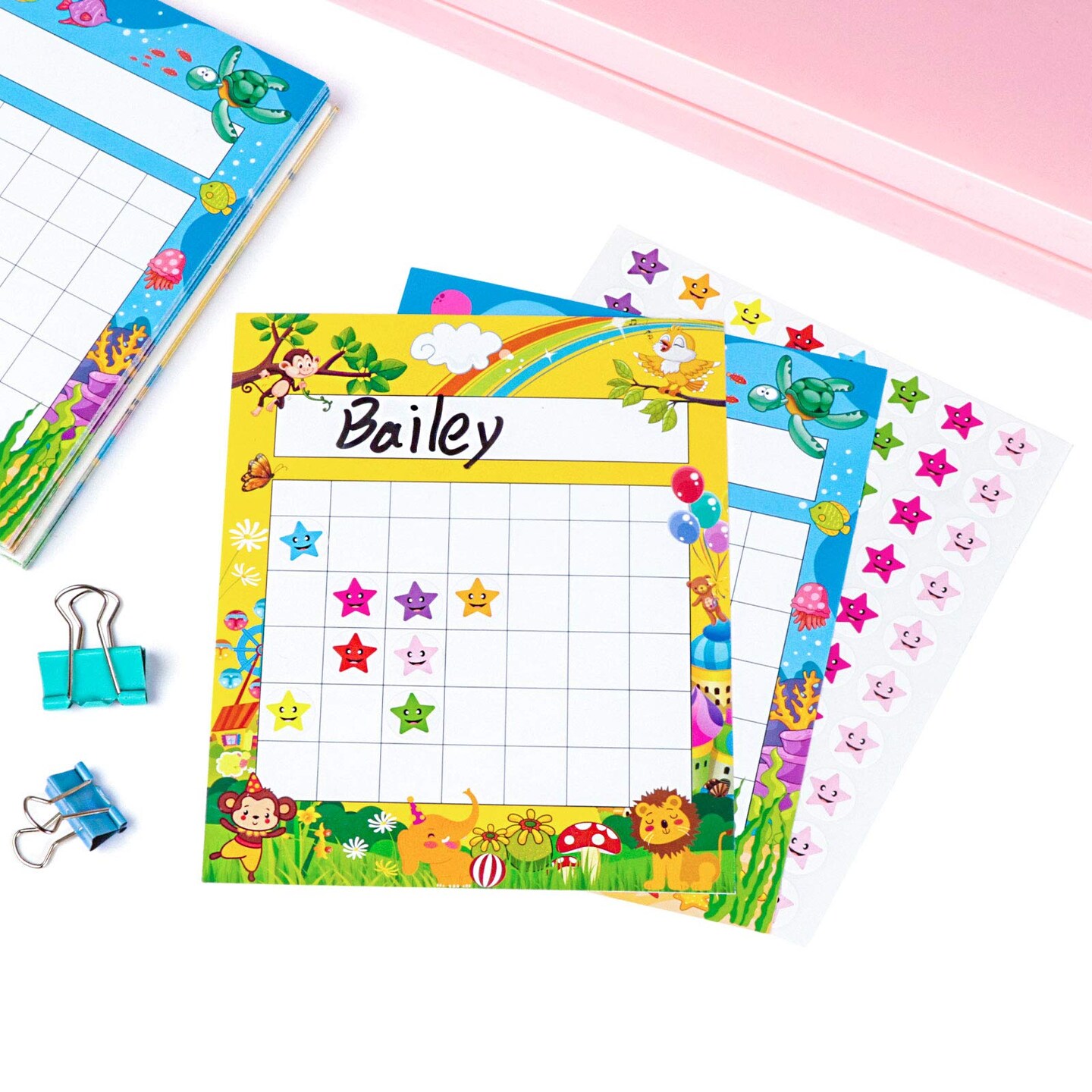 66 Pieces Incentive Chart with 2080 Reward Star Stickers for Kids Students Classroom Behavior, Animal & Marine Theme