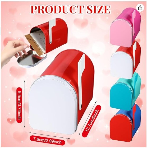 8 Pcs 5'' x 3'' Valentine Tinplate Mailbox Toy, Small and Decorative Mailbox