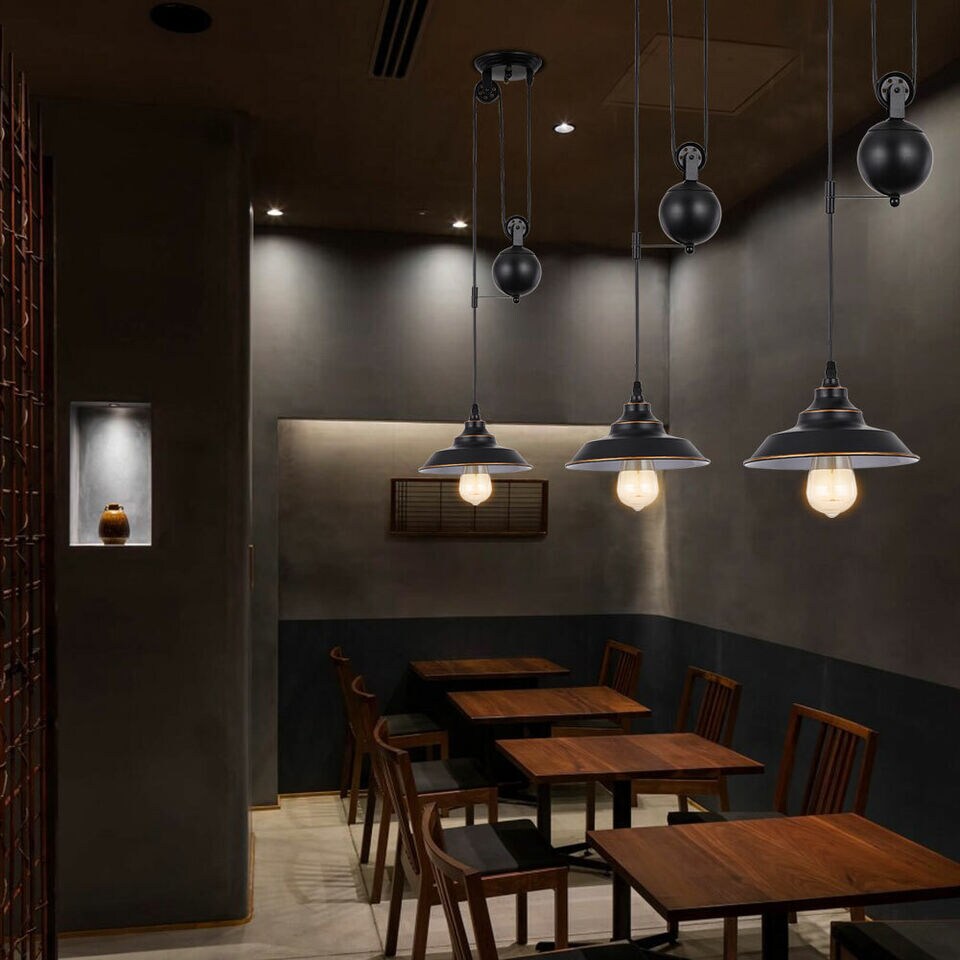 Kitcheniva Pulley Pendant Light Black Ceiling Hanging Farmhouse Rustic