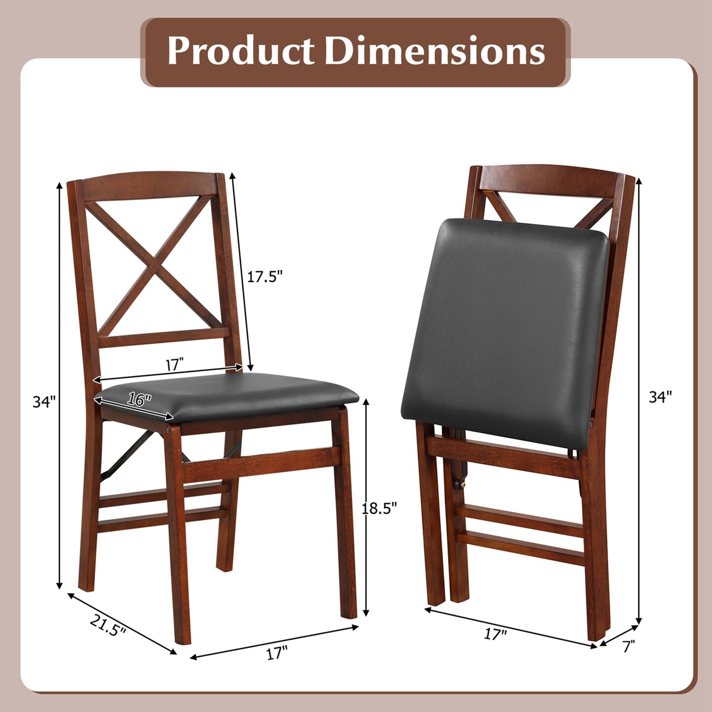 Costway 2 Pack Folding Dining Chairs Foldable Chairs with PVC Padded Seat &#x26; High Backrest