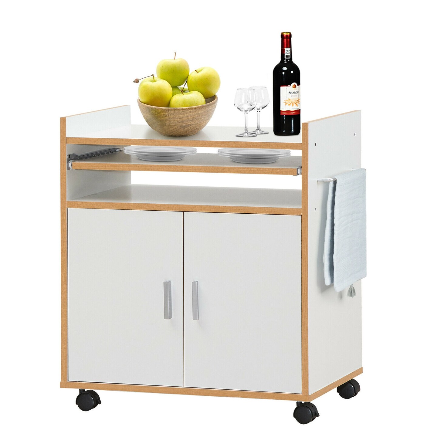 Rolling Kitchen Trolley Microwave Cart Storage Cabinet with Removable Shelf