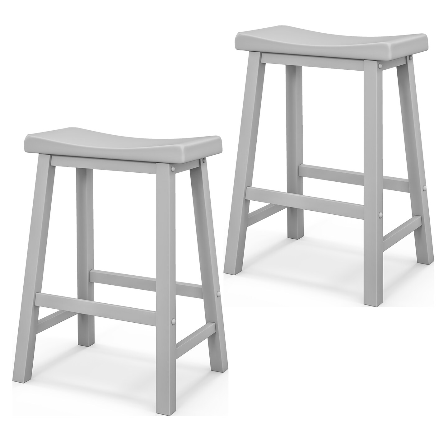 Costway Set of 2 Saddle Bar Stools Counter Height Dining Chairs with Wooden Legs Black/Grey