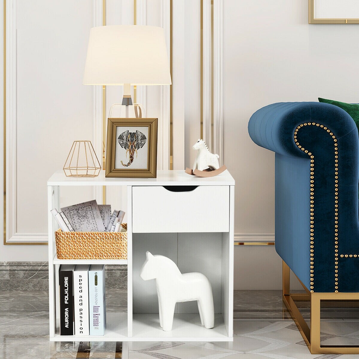 3-tier Side Table with Storage Shelf and Drawer Space