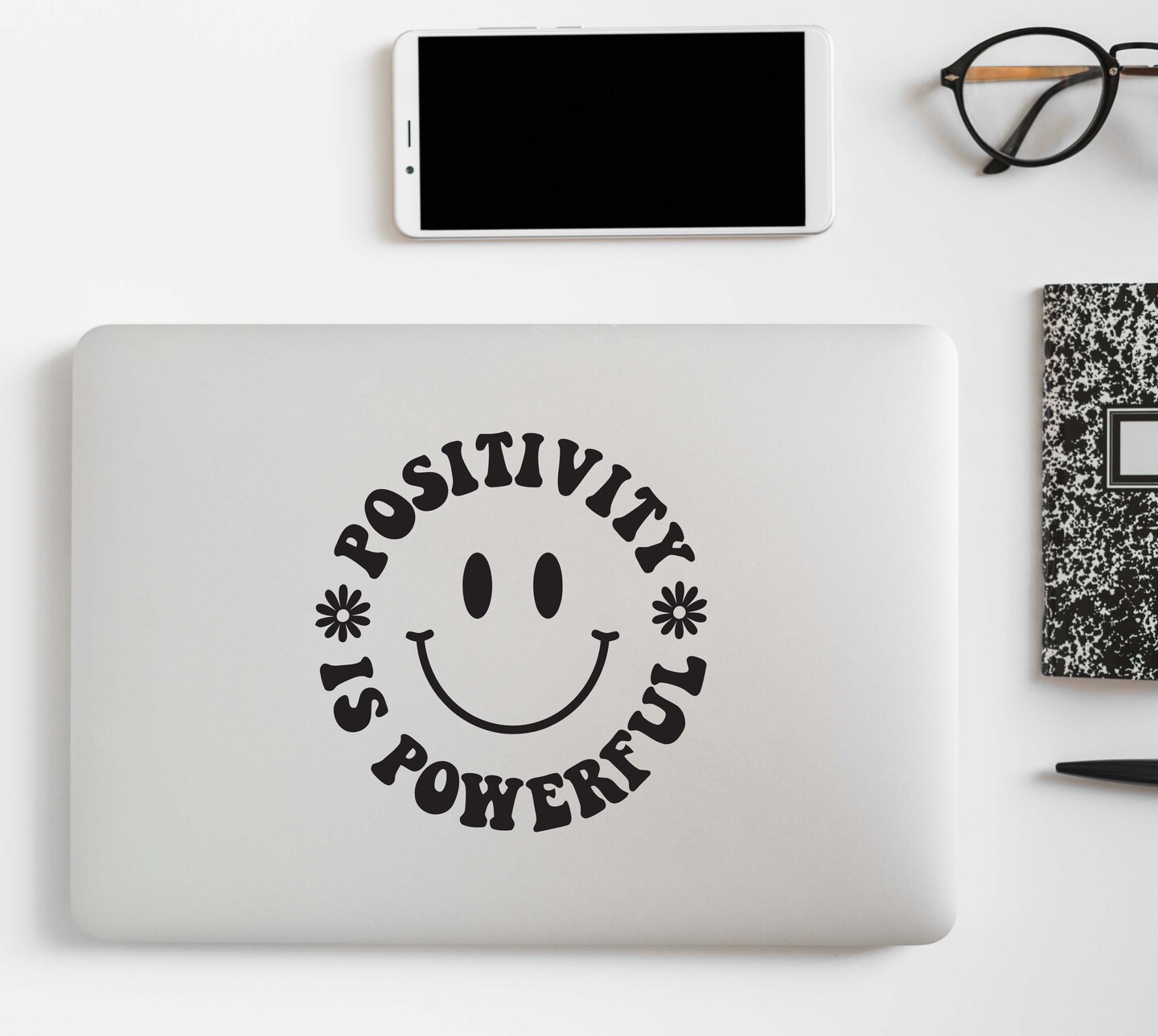 Smiley Face Wall Decal - Positivity is Powerful Quote, Vibes and