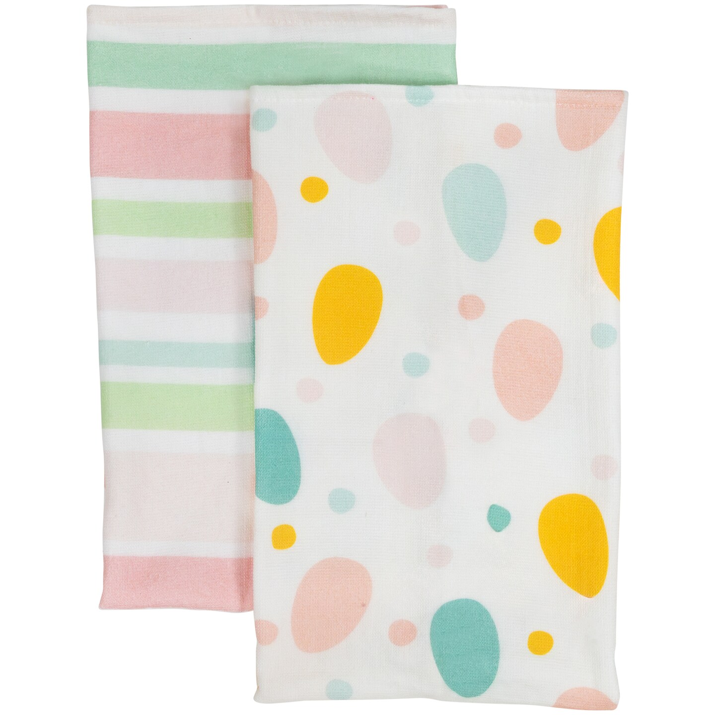 Northlight Set of 2 Pastel Stripes and Easter Eggs Kitchen Tea Towels 26&#x22;
