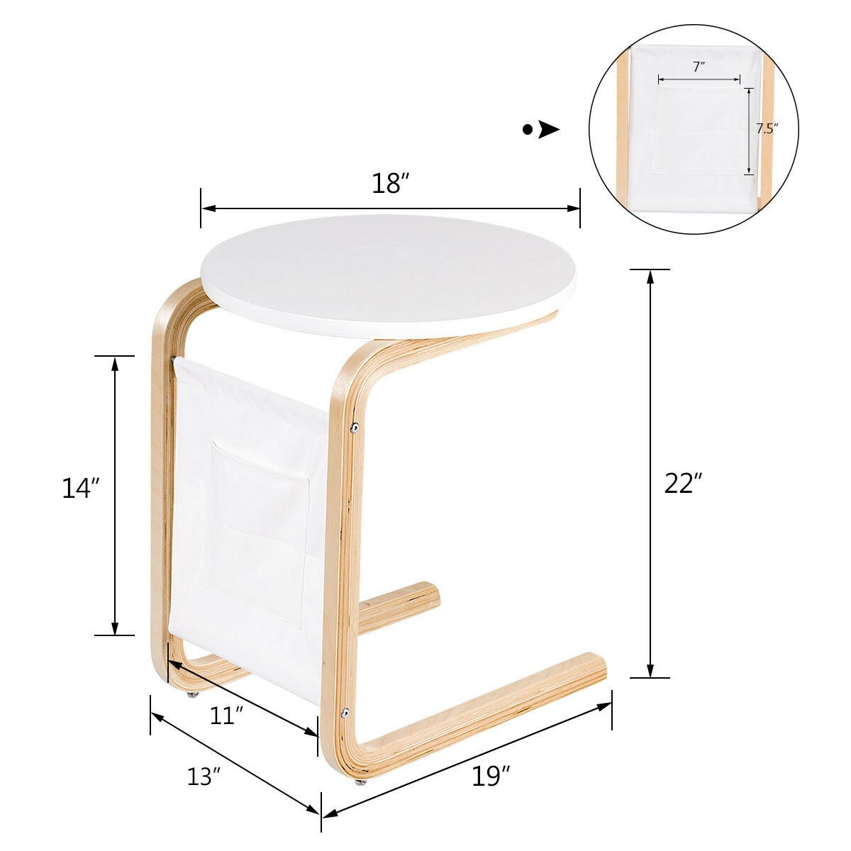 Bentwood Accent Coffee Table Round Tabletop with Storage Bag