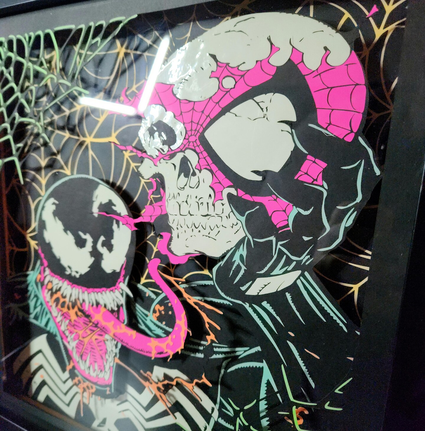 Venom Spider-Man 12x12in blacklight glow in the dark shadow box