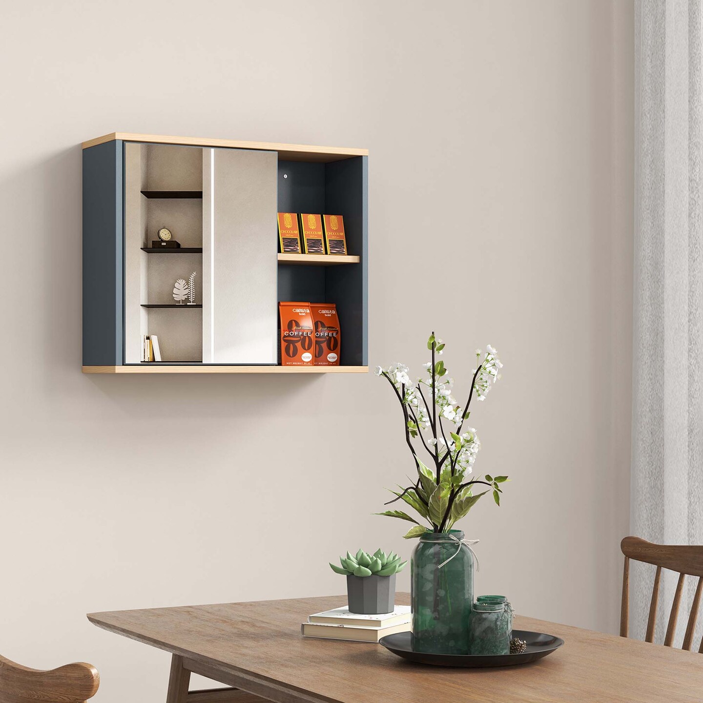 Costway Mirrored Medicine Cabinet Bathroom Wall Mounted with 3-Level Adjustable Shelf Grey
