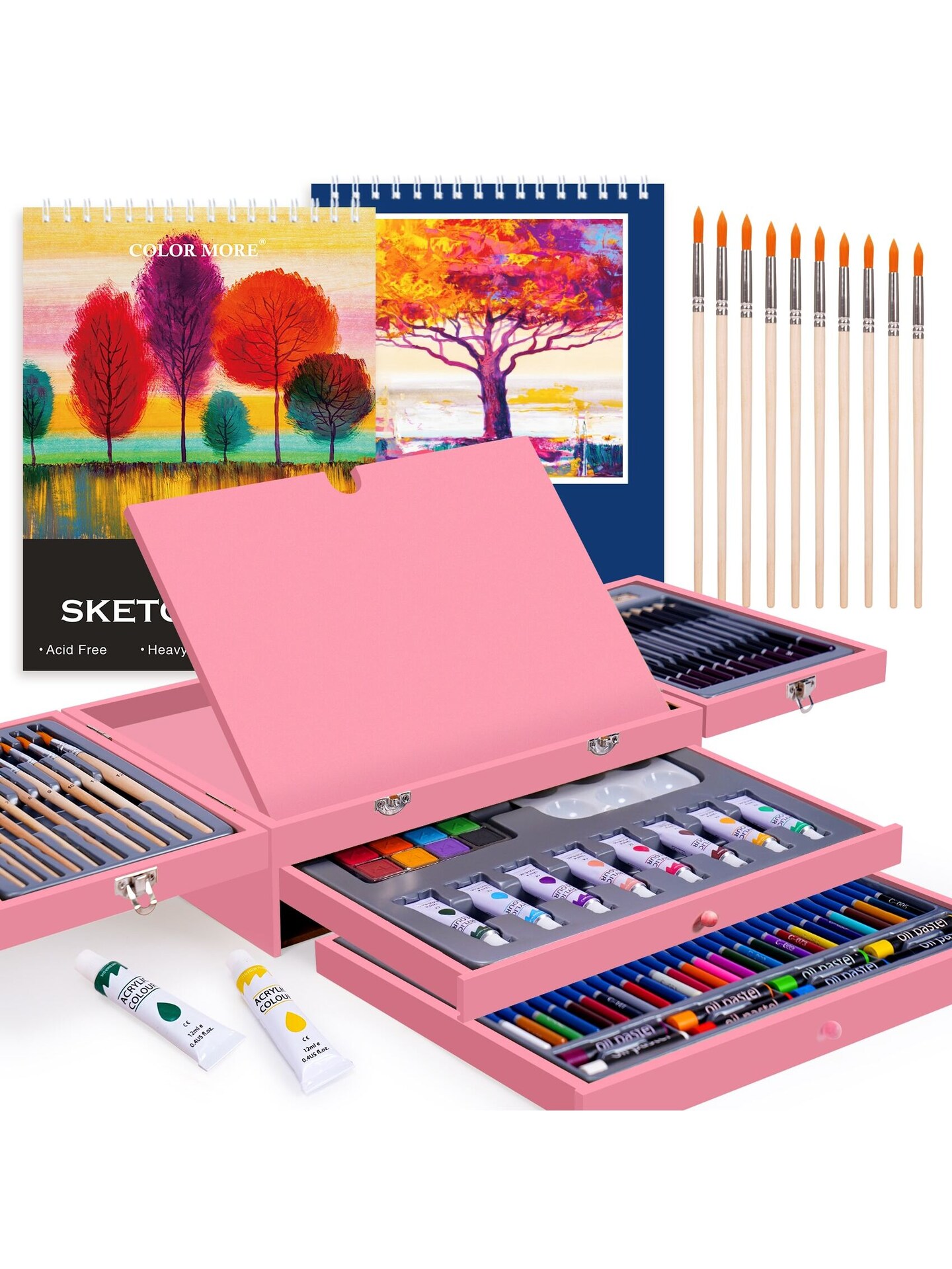 Paint Set,85 Piece Deluxe Wooden Art Set Crafts Drawing Painting Kit with Easel and 2 Drawing Pads, Creative Gift Box for Teens Adults Artist Beginners,Art Kit,Art Supplies