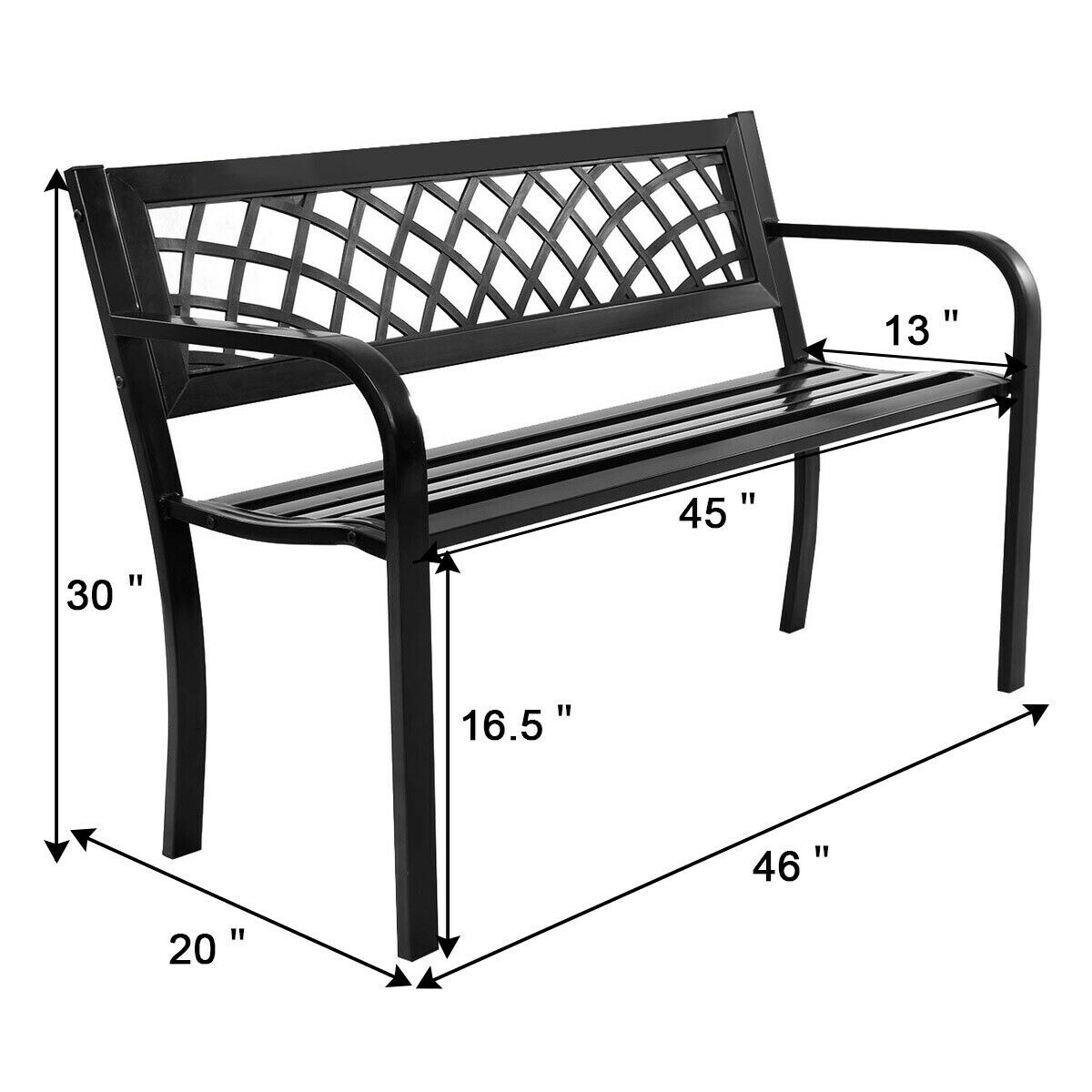 Garden Bench Deck with Steel Frame with Metal Mesh Backrest and Two Armrests