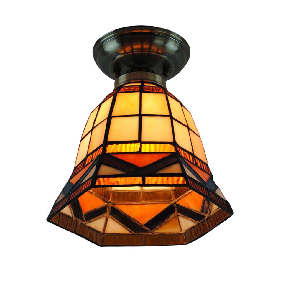 Kitcheniva Tiffany Style Ceiling Light Fixture Stained Glass Shade Flush Mount Lamp Home