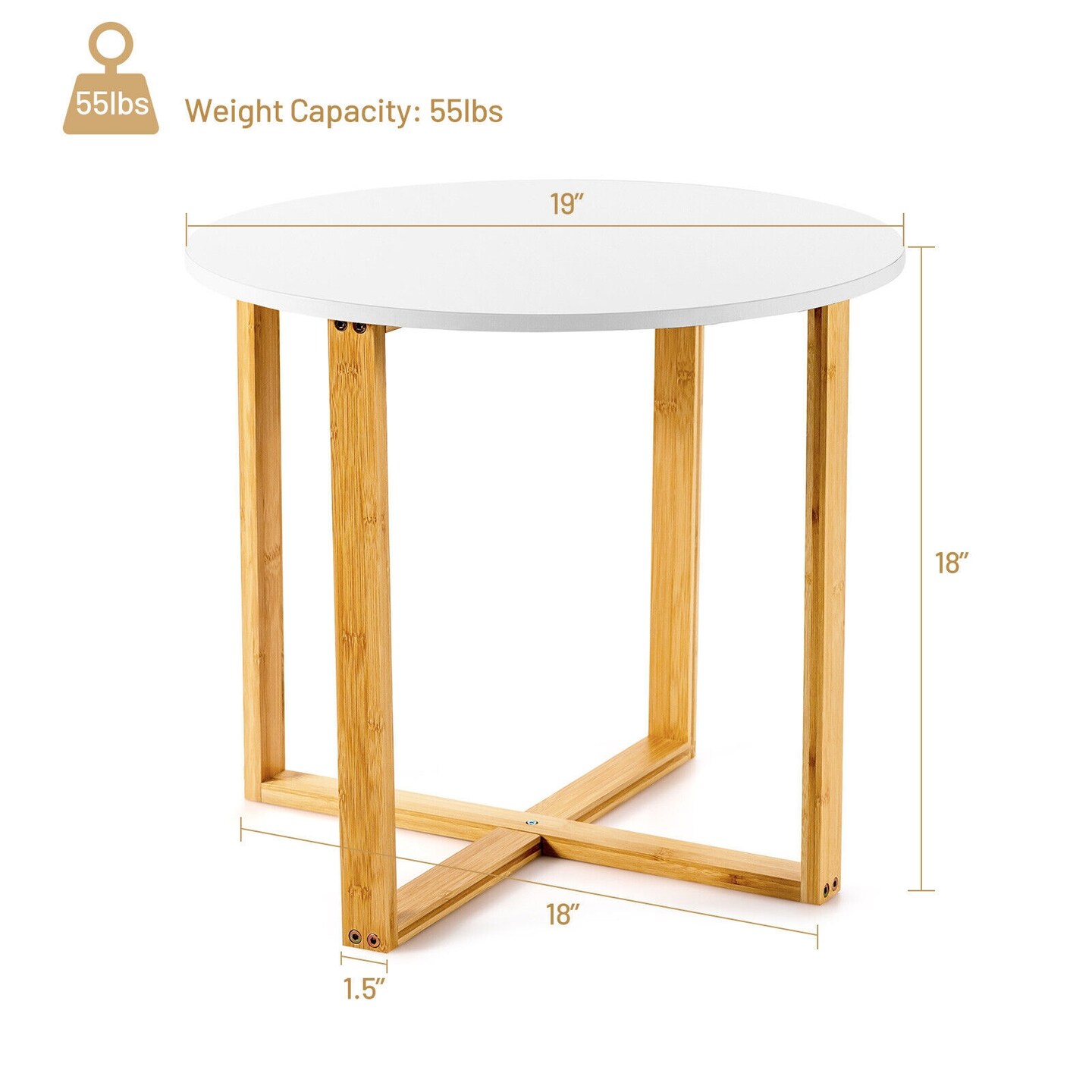 Multifunctional Round Side End Table with Bamboo Legs