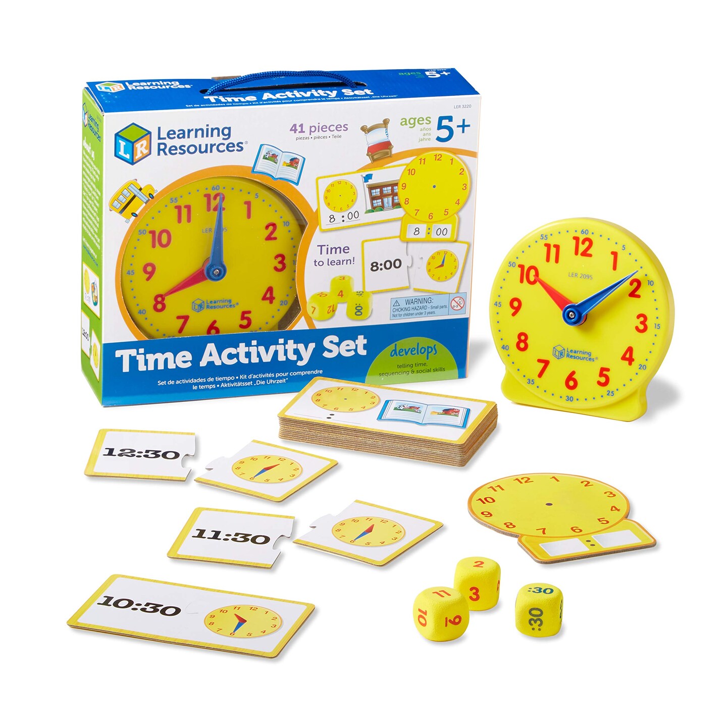 Learning Resources Time Activity Set - 41 Pieces, Ages 5+,Clock for Teaching Time, Telling Time, Homeschool Supplies, Montessori Clock