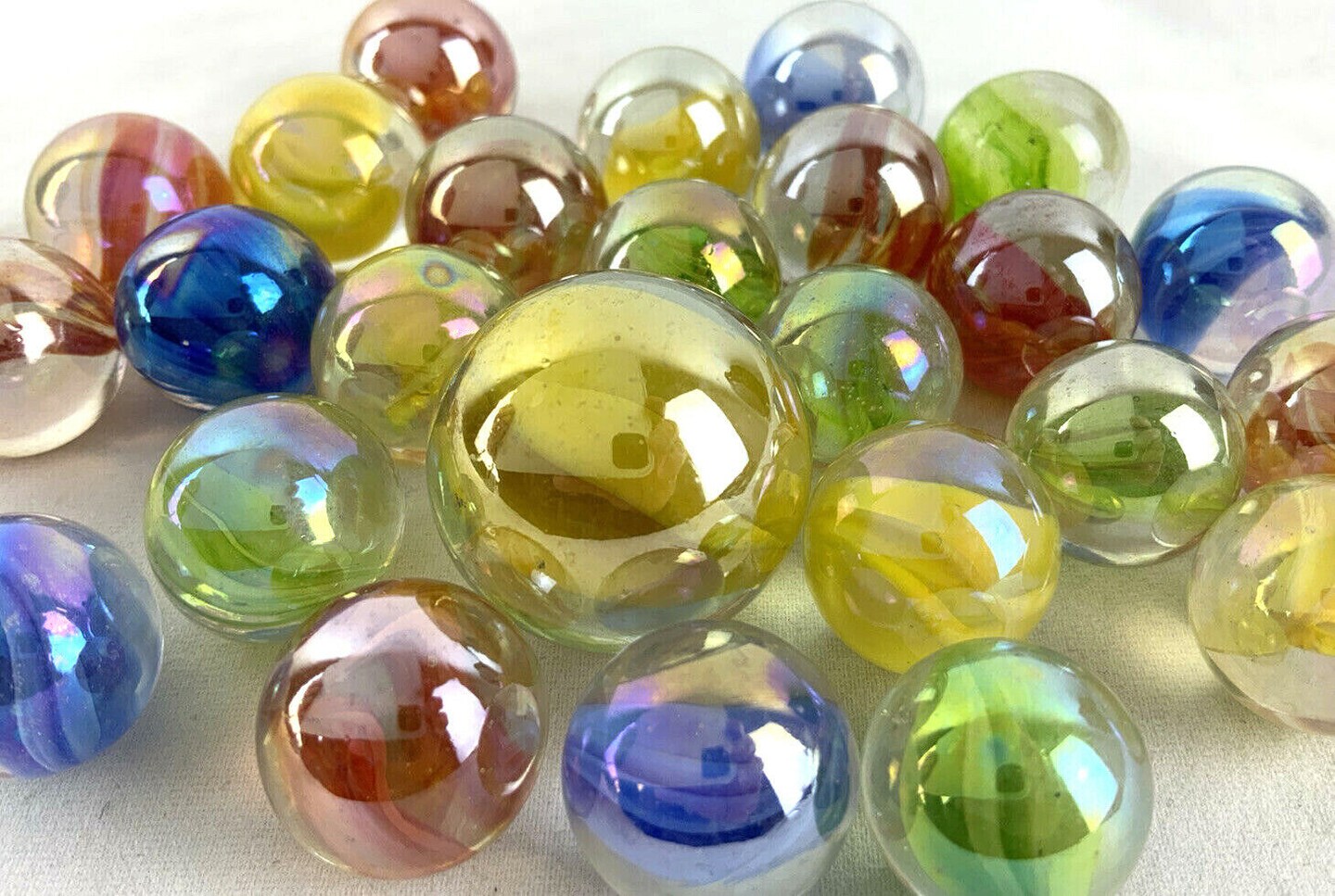 25 Glass Marbles RAINBOW Cat Eye Red/Yellow/Blue/Green Cats Eyes Pack Shooter