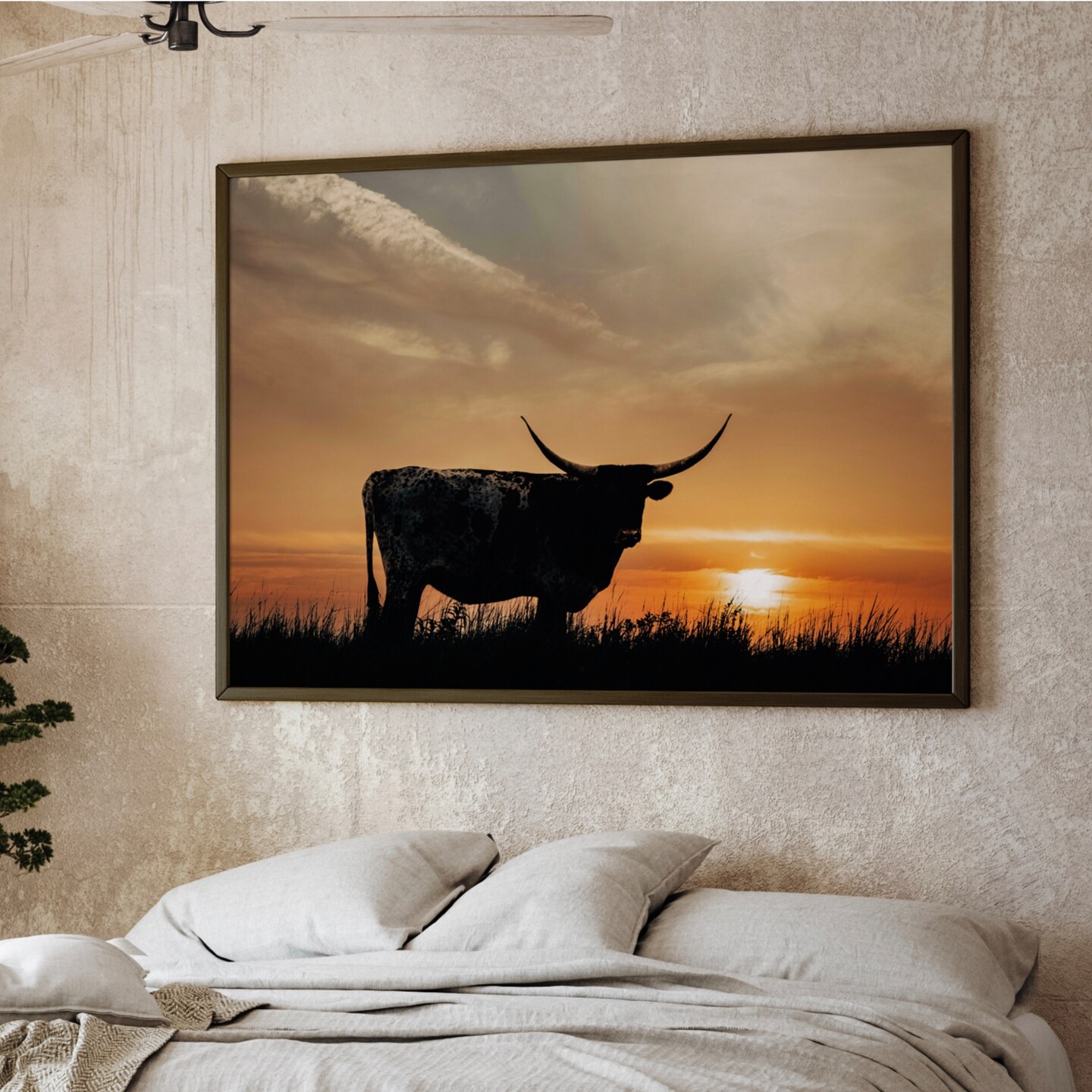 Longhorn wall art, large wall art for western decor, Texas longhorn and ...