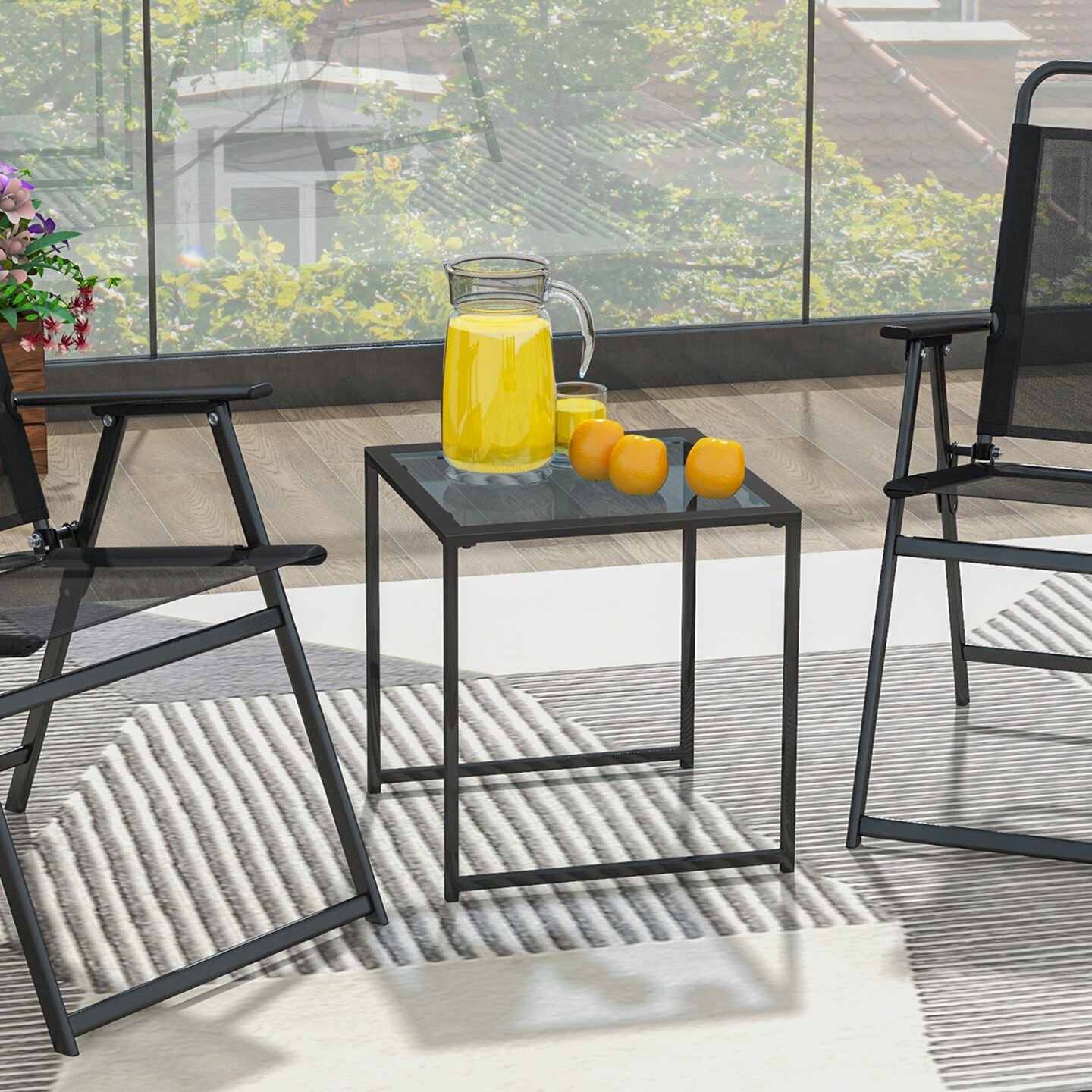 Costway Patio Side Table Outdoor 17'' Tempered Glass End Coffee Table for Porch Garden