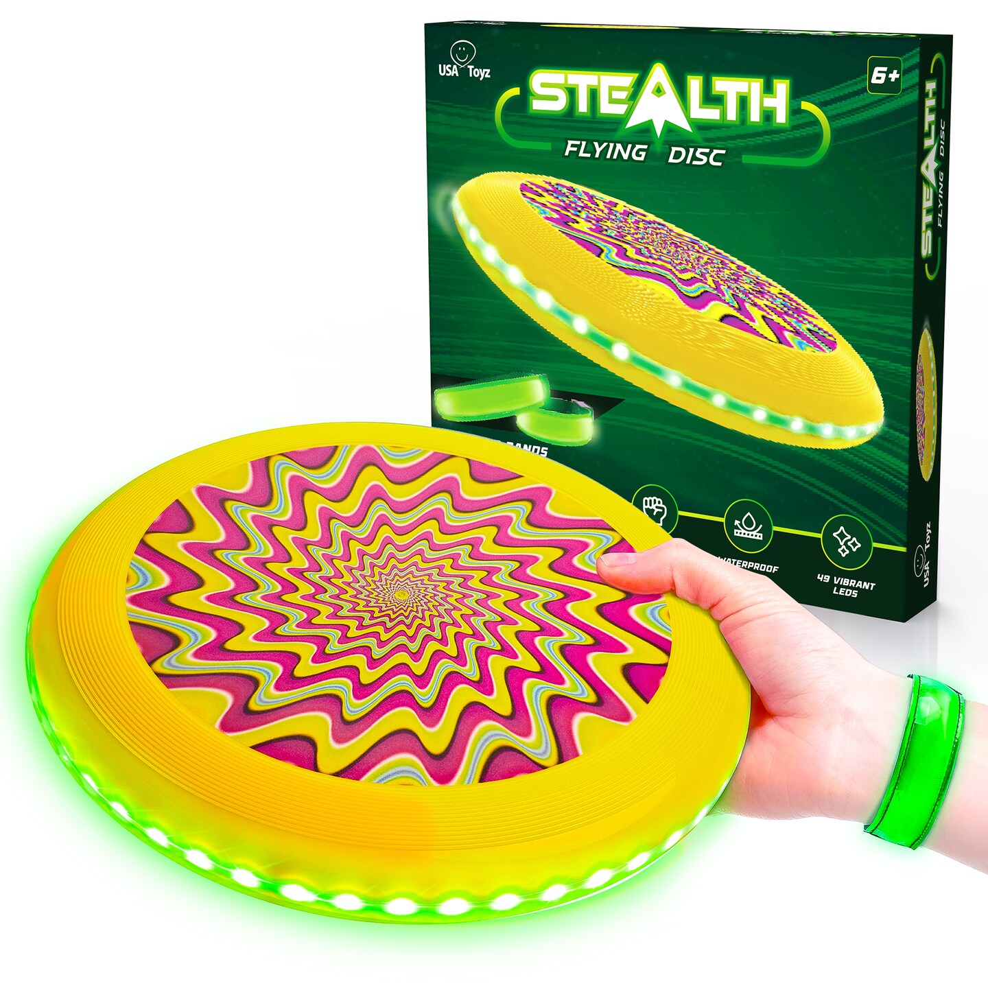 USA Toyz Stealth LED Flying Disc - Yellow/Green