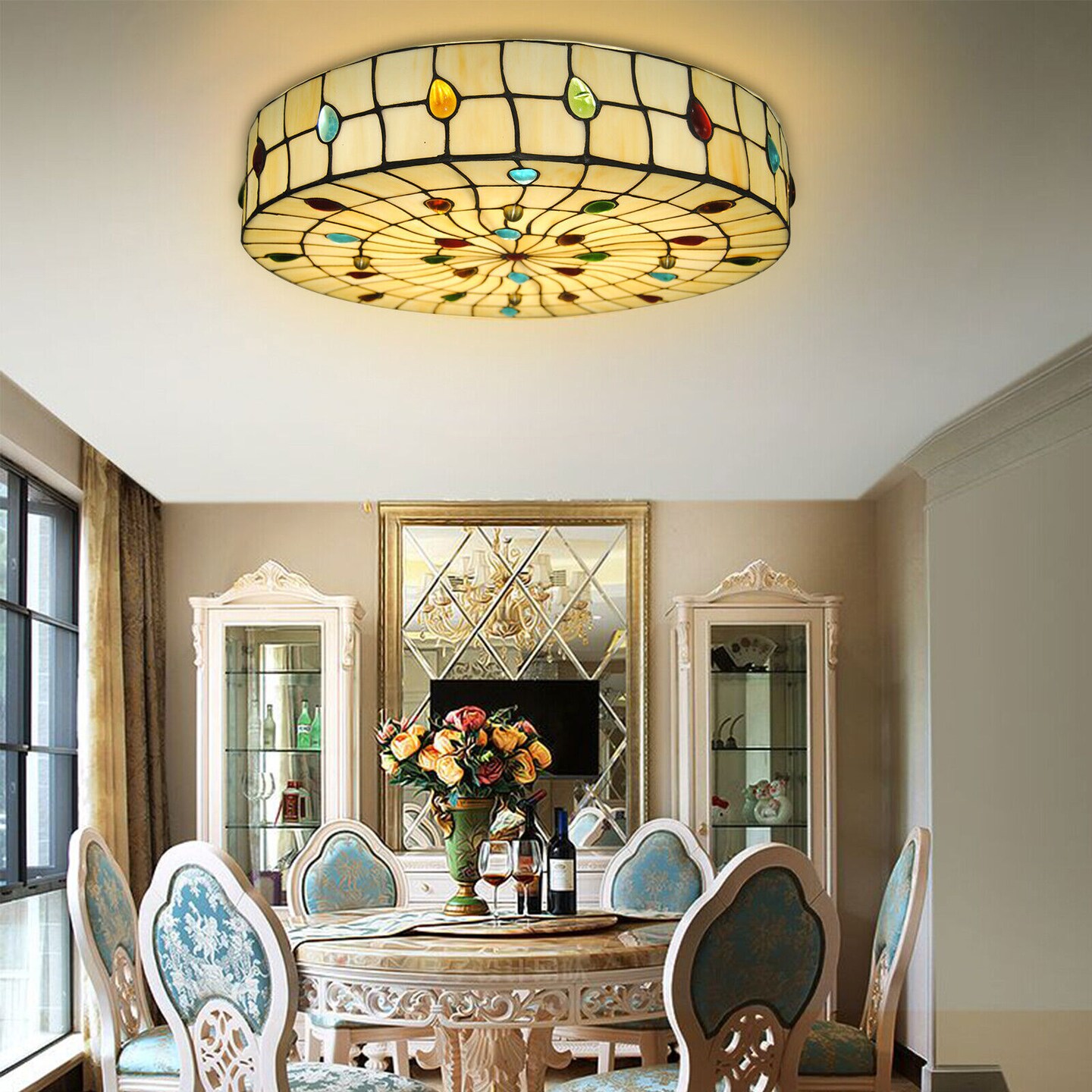 Kitcheniva Tiffany Style Vintage Stained Glass Flush Mount Ceiling Light