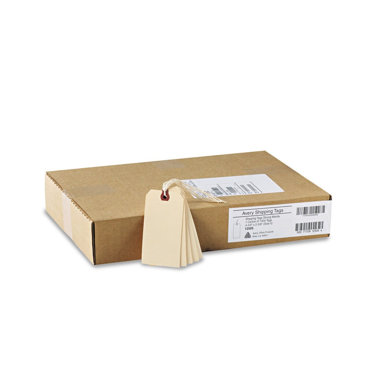 Avery Price Tags with String Attached, 11.5 pt. Stock, 4-3/4" x 2-3/8", 1,000 Manila Hang Tags (12505)